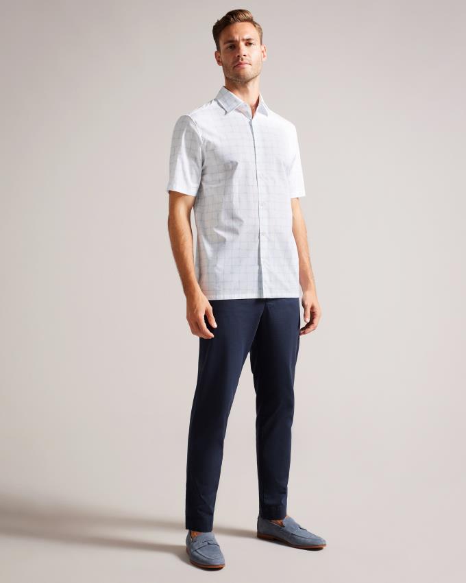 Chemises Ted Baker Short Sleeve Rope Print Check Blanche Homme | QRM-45980395